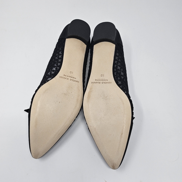 Manolo Blahnik Tiakala Satin Lace Bow Ballerina Flats Point Toe 40 9 Black - Picture 6 of 7